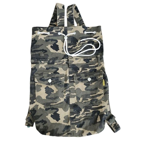 American Bazi Camouflage Drawstring Denim Backpack - Picture 1 of 8